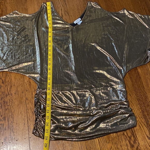NWOT Venus SM Bronze Metallic Cold Shoulder Banded Bottom Short Sleeve Tunic - Picture 6 of 9